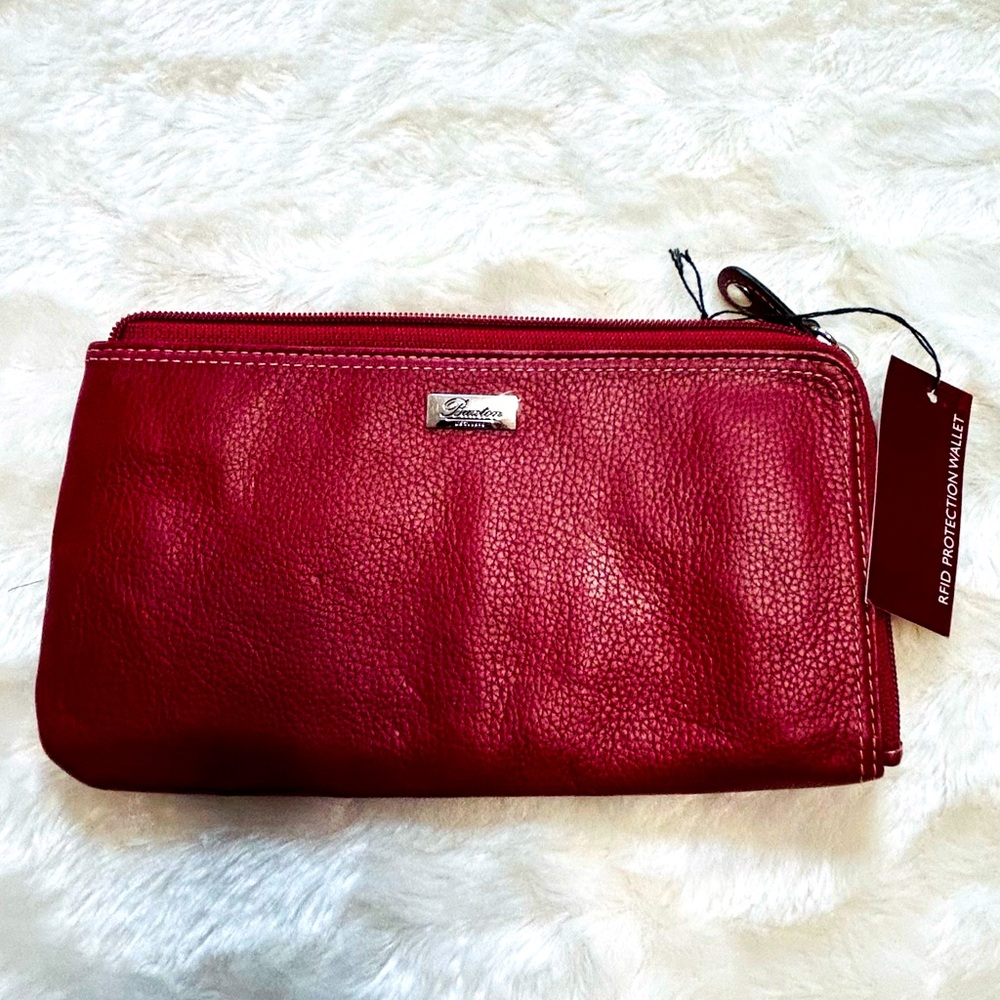 Julia Buxton RFID Ultimate Double Zip Organizer - Pebble NWT